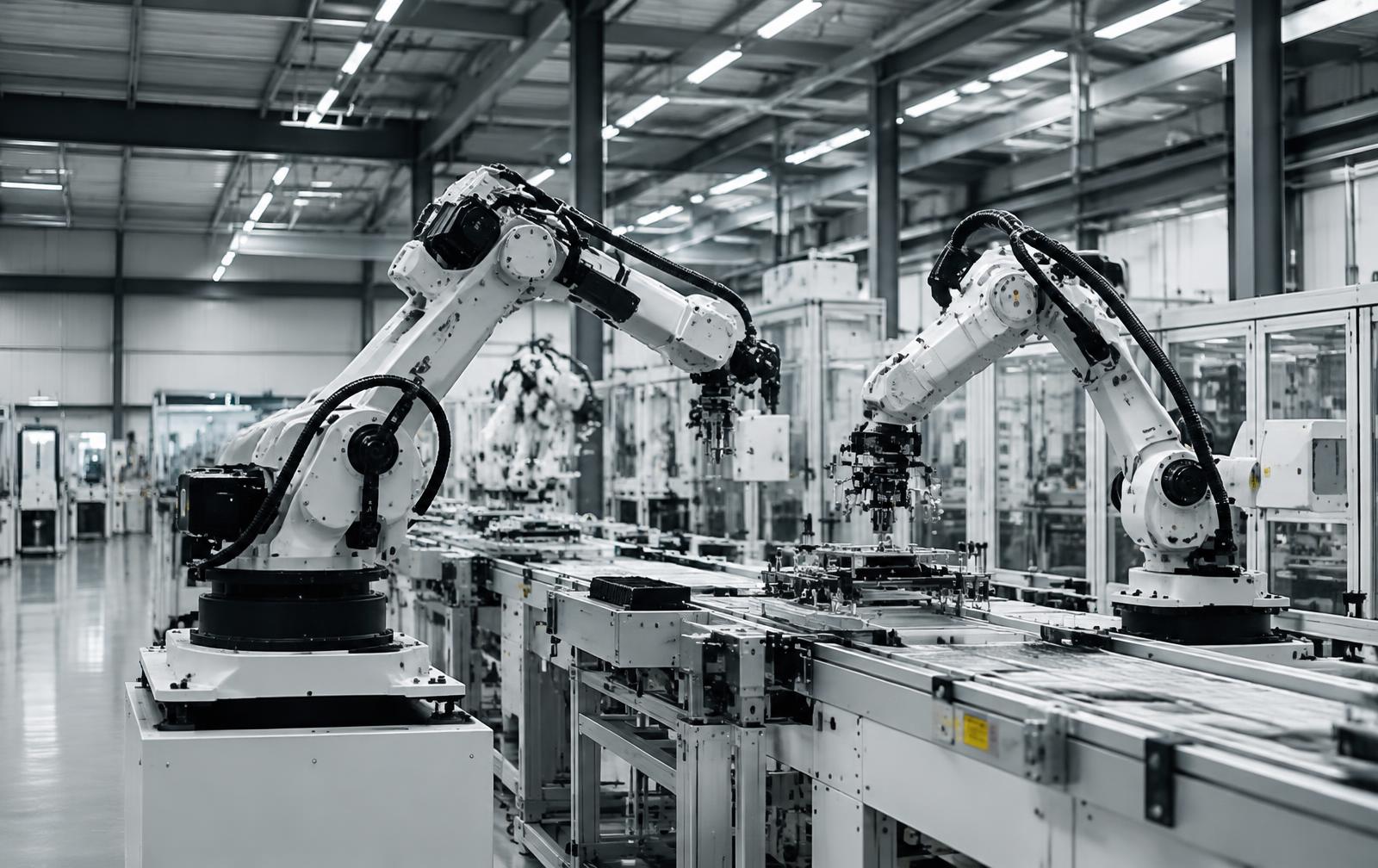 Robotic arms on an advanced manufacturing line